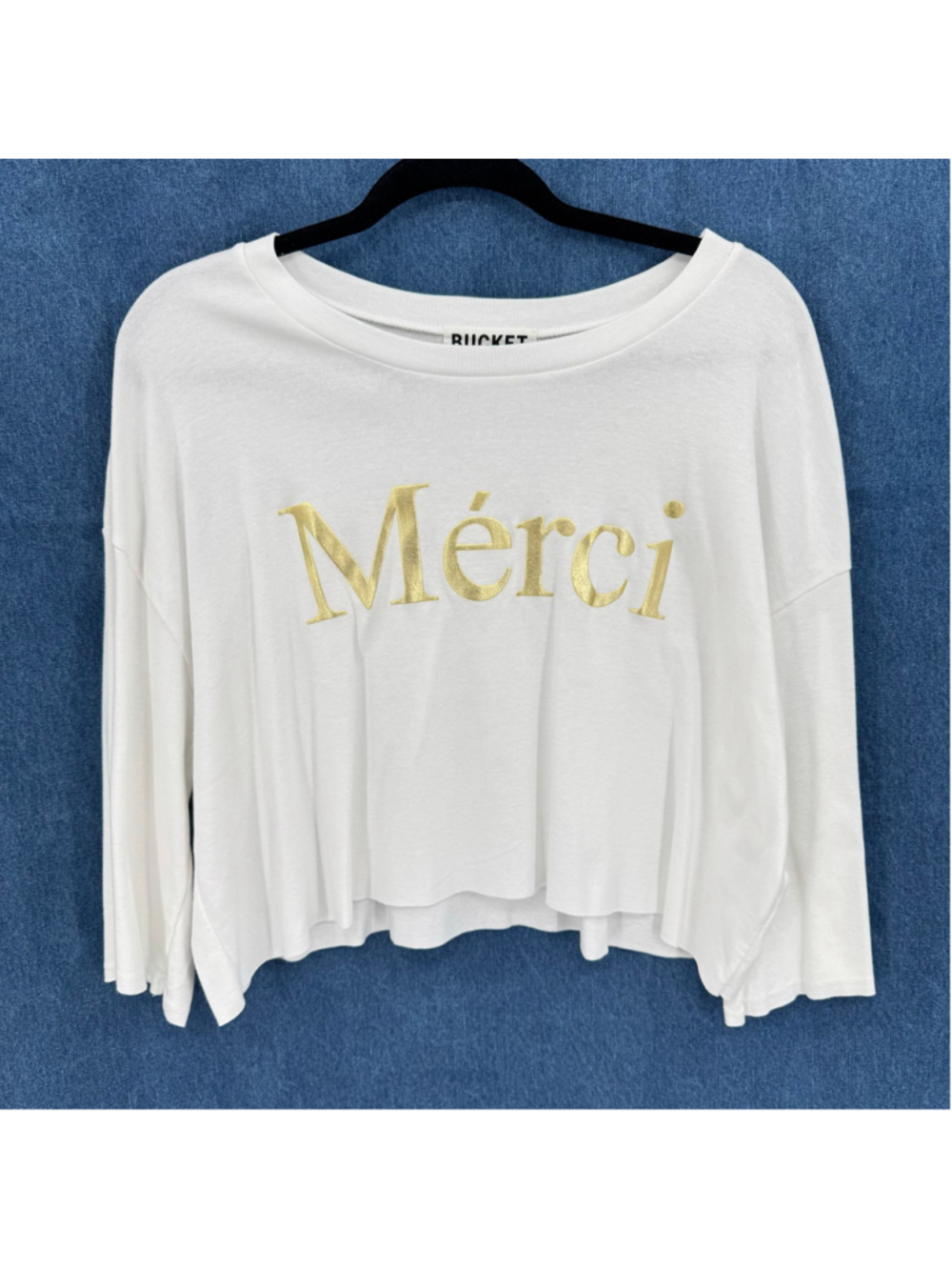 Bucket List Cropped Mérci Tee Long Sleeves Cutoff Cotton France Travel Sz Large